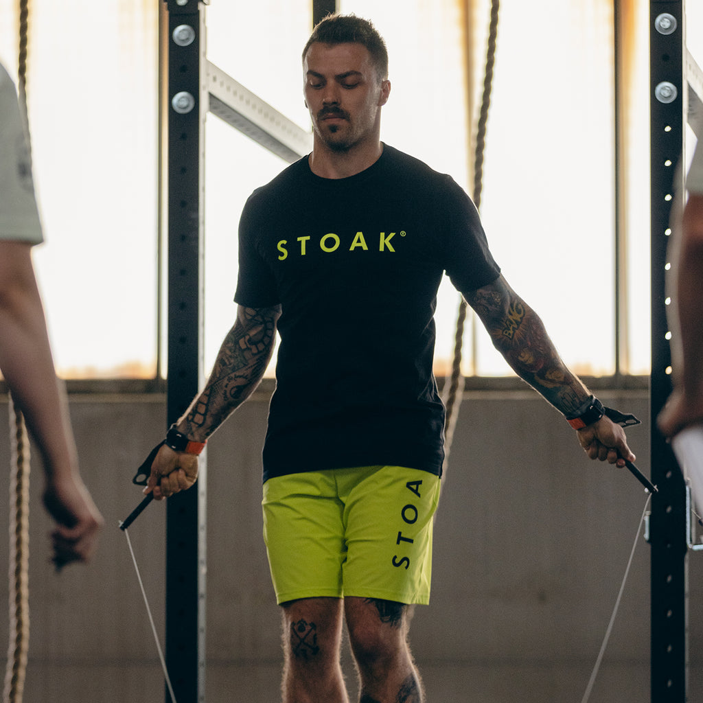 STOAK Men's Neon Yellow Performance Shorts rope jump