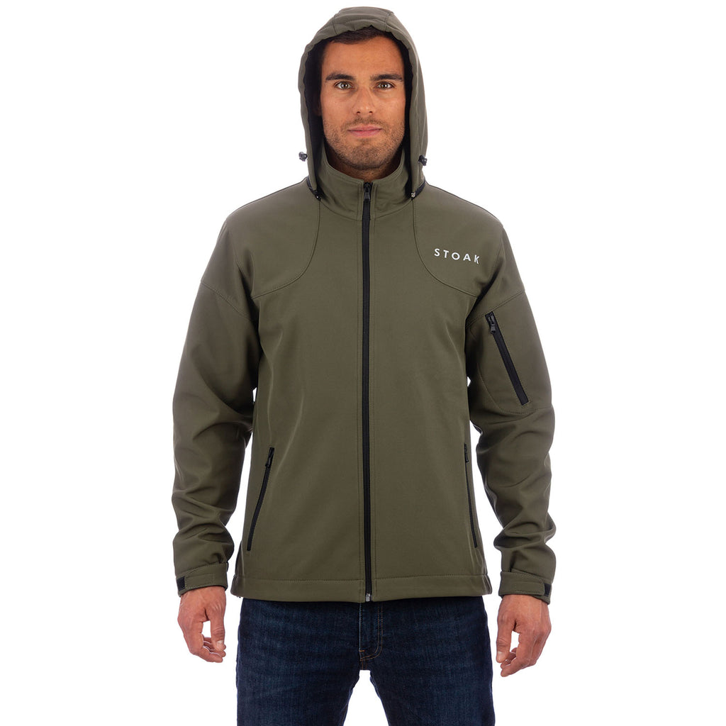 STOAK combat softshell jacket front with hood